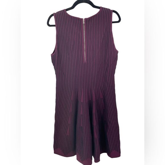 Milly Engineered Linear Fit and Flare Godet Stripe Dress Size LARGE Burgundy - Picture 2 of 8